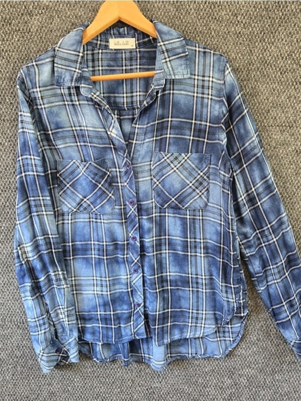 Bella Dahl Blue Plaid Viscose Button Down Shirt M